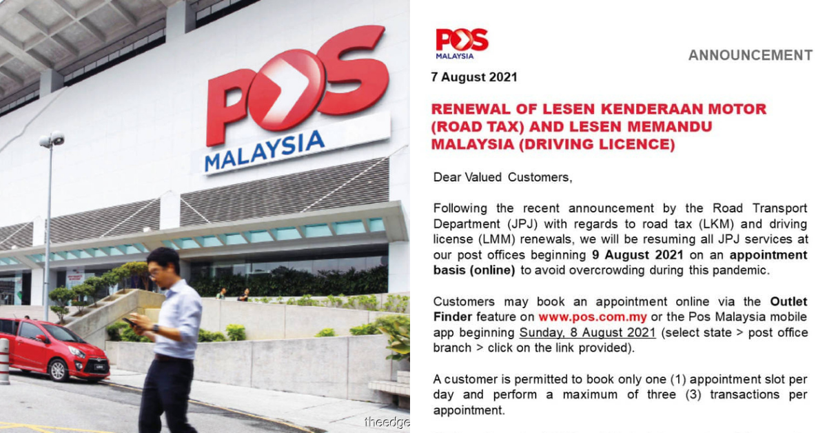 Pos Malaysia Resumes Its Road Tax Driving License Renewal Service At All Outlets Starting 9 Aug Kl Foodie